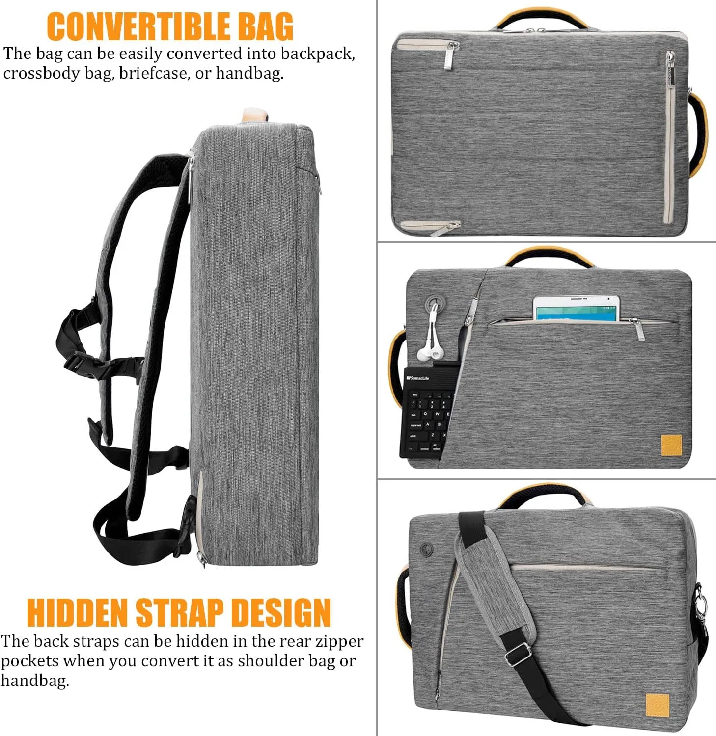 11.6 12 13 Inch Convertible Laptop Tablet Shoulder Bag Sleeve for Galaxy Tab S9 /S9 FE /S8 /S7 Plus, Surface Pro X 10 9 8 7