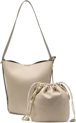 2-in-1 Vegan Leather Bucket Bag with Crossbody, Adjustable Shoulder Strap