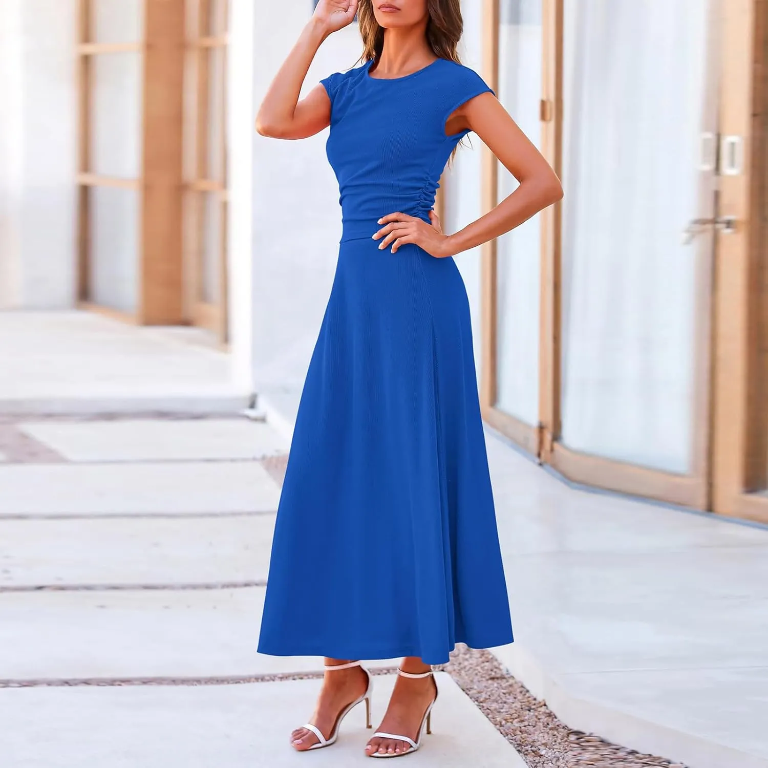 2 Piece Skirt Set Women Crew Neck Short Sleeve Cropped Top Elastic Waist Swing Skirts High Waist Maxi Skirt Set