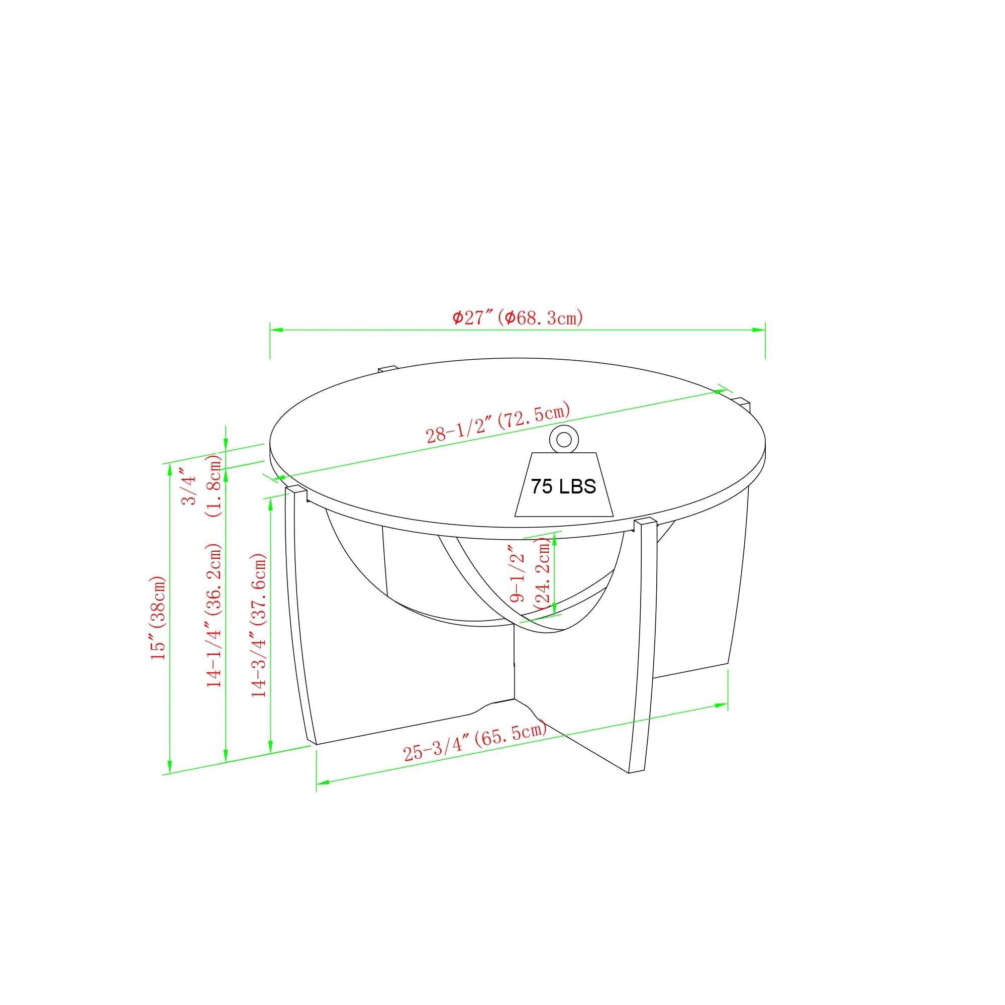 28" Round Coffee Table – Stylish Crossed Arch Base Perfect for Modern Living Room or Home Office