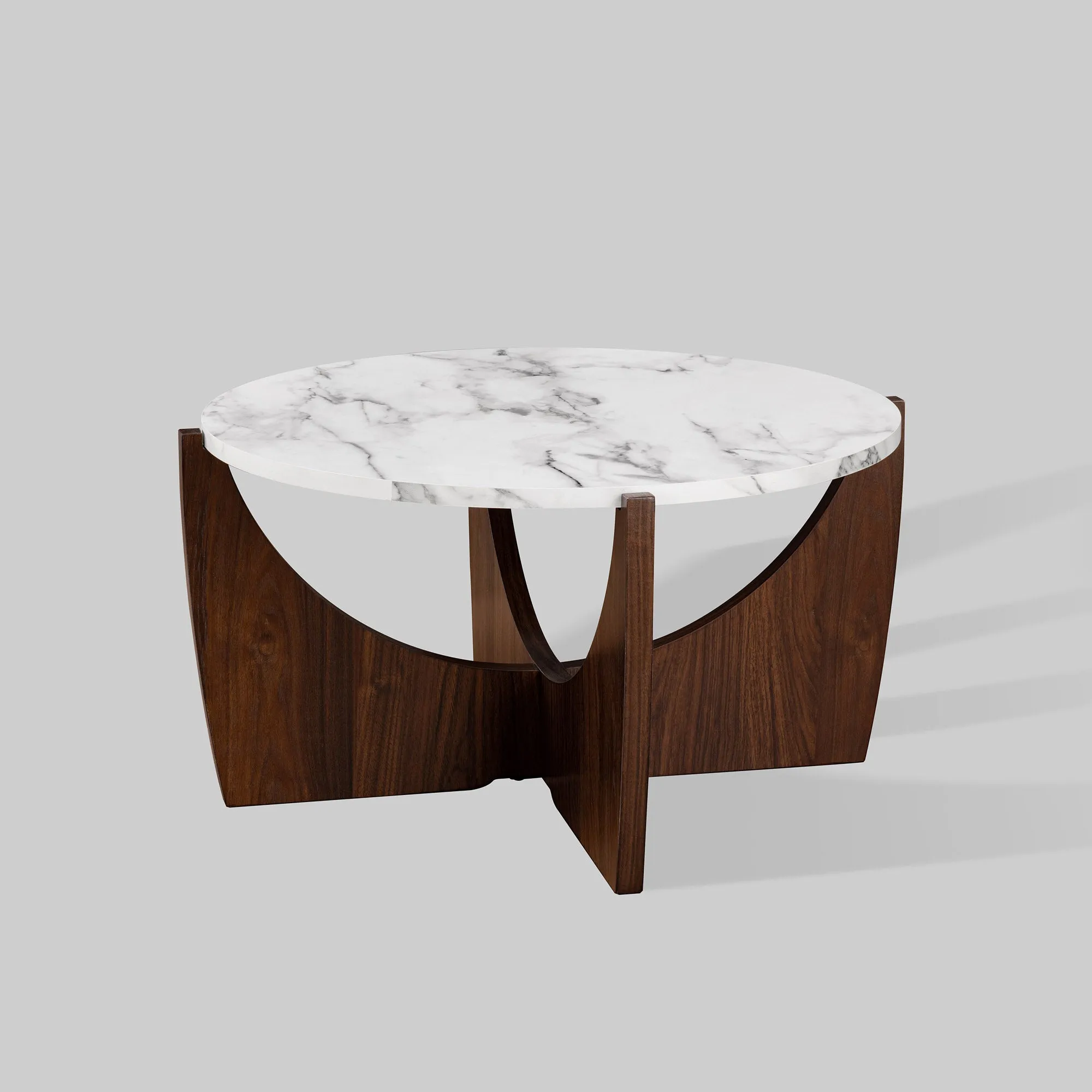28" Round Coffee Table – Stylish Crossed Arch Base Perfect for Modern Living Room or Home Office
