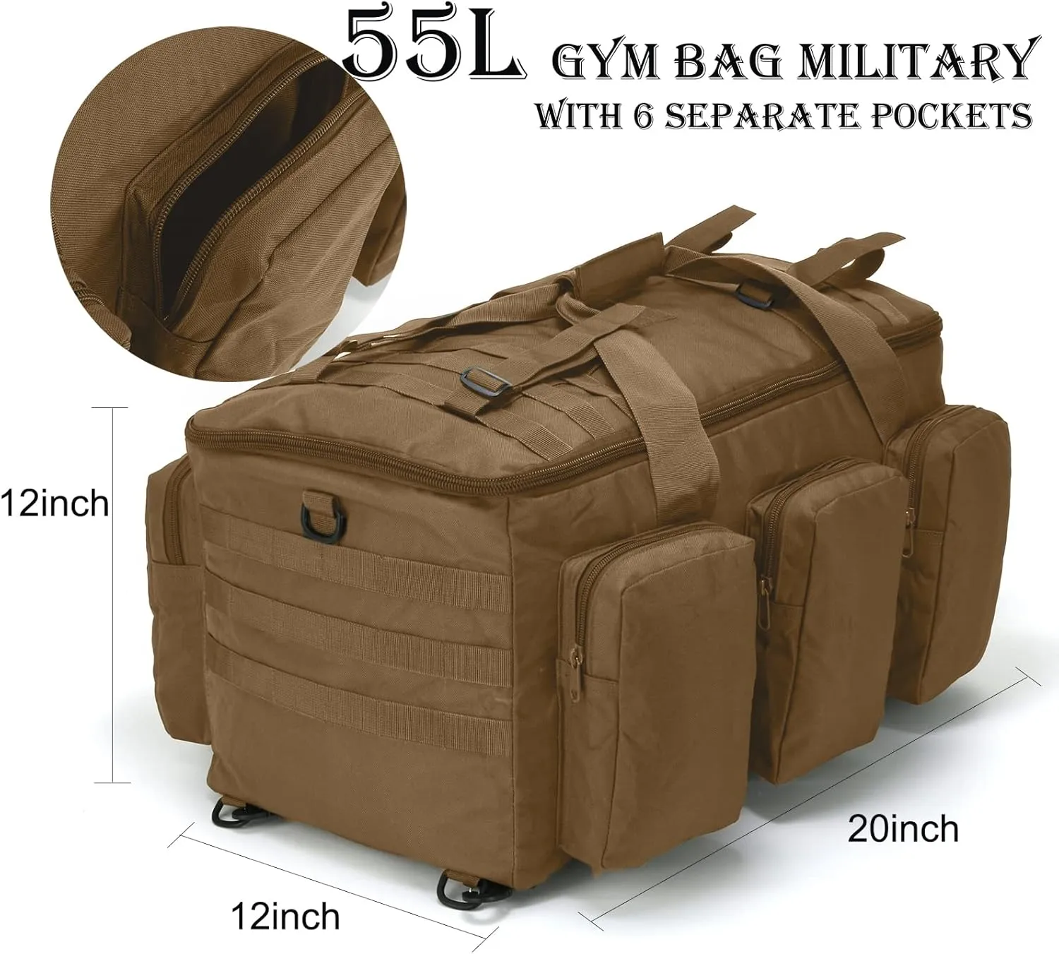 3 In 1 Military Duffel Bag 50L Gym Bag for Men Convertible Weekender Backpack for Sports Travel Basketball