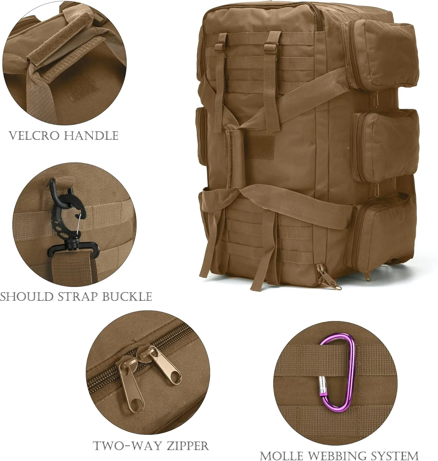 3 In 1 Military Duffel Bag 50L Gym Bag for Men Convertible Weekender Backpack for Sports Travel Basketball