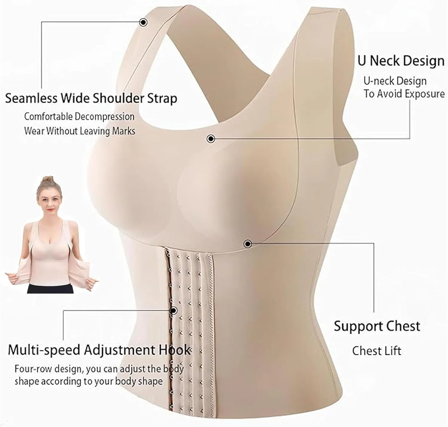 3 in 1 Waist Trainer Bra for Women, Posture Waist Buttoned Bra, Tummy Control Camisole Slimming Body Shaper