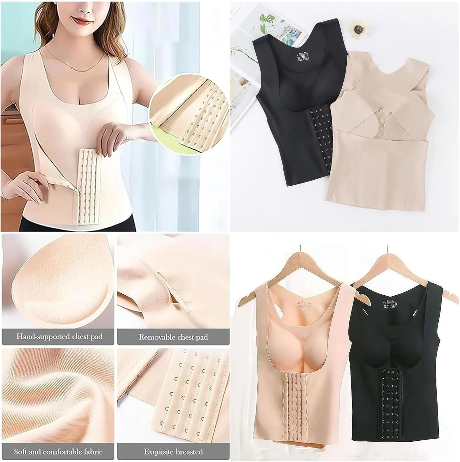 3 in 1 Waist Trainer Bra for Women, Posture Waist Buttoned Bra, Tummy Control Camisole Slimming Body Shaper