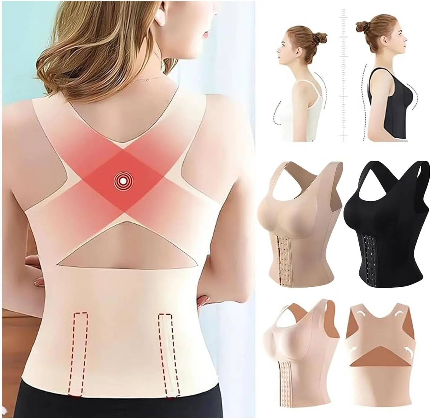 3 in 1 Waist Trainer Bra for Women, Posture Waist Buttoned Bra, Tummy Control Camisole Slimming Body Shaper