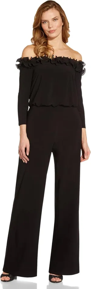 Adrianna Papell womens Ruffled Blouson JumpsuitDress