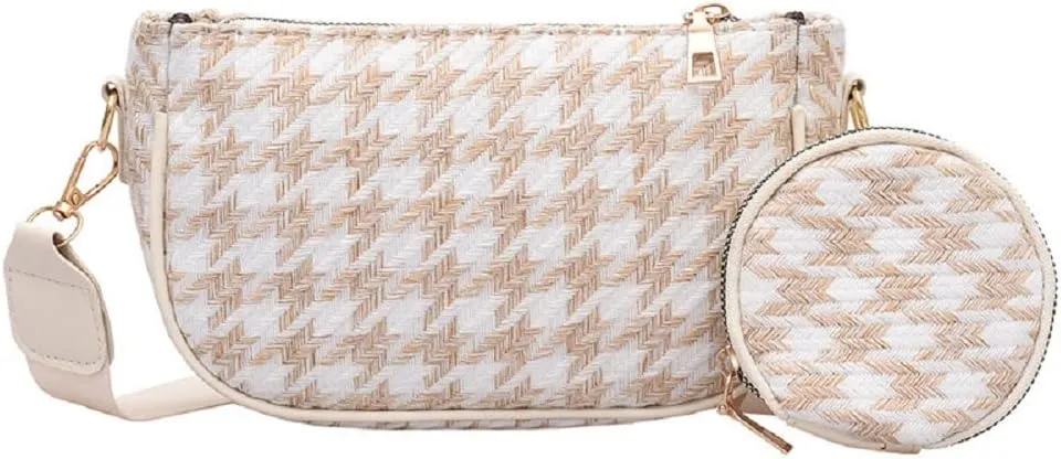ANKOMINA Women Fashion Houndstooth Printed Crossbody Shoulder Bag Lady Small Clutch Handbag with Mini Wallet Coin Purse