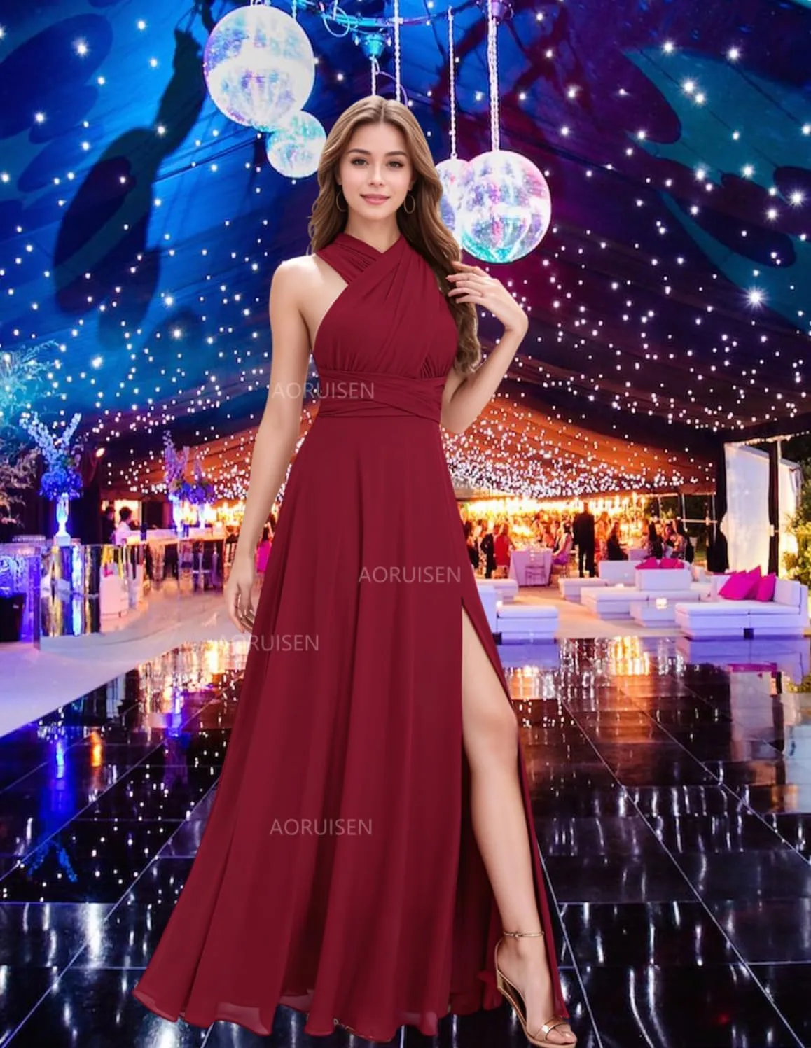 Aoruisen Infinity Dress with Bandeau Convertible Bridesmaid Dresses for Wedding Long Multi-Way Dress Twist Wrap Dress