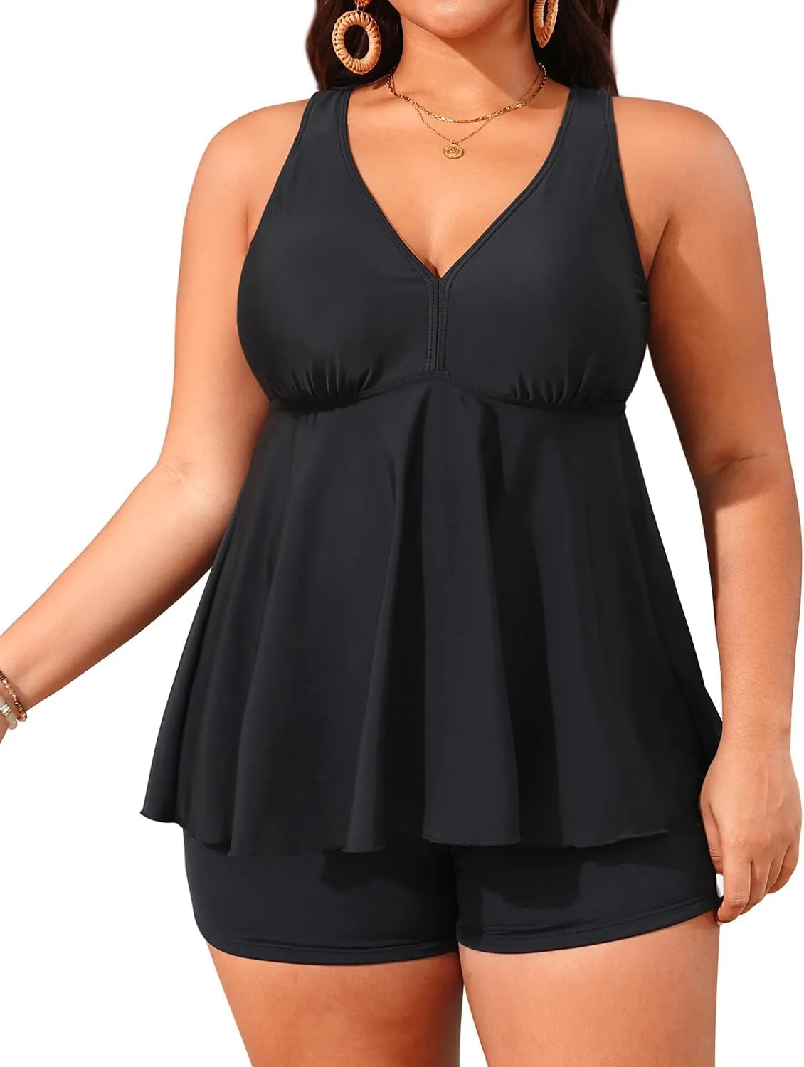 Aqua Eve Plus Size Swimsuits with Shorts Two Piece Tankini for Women Flowy Bathing Suits Athletic Swimwear