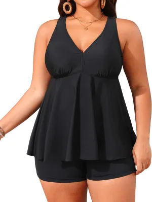 Aqua Eve Plus Size Swimsuits with Shorts Two Piece Tankini for Women Flowy Bathing Suits Athletic Swimwear