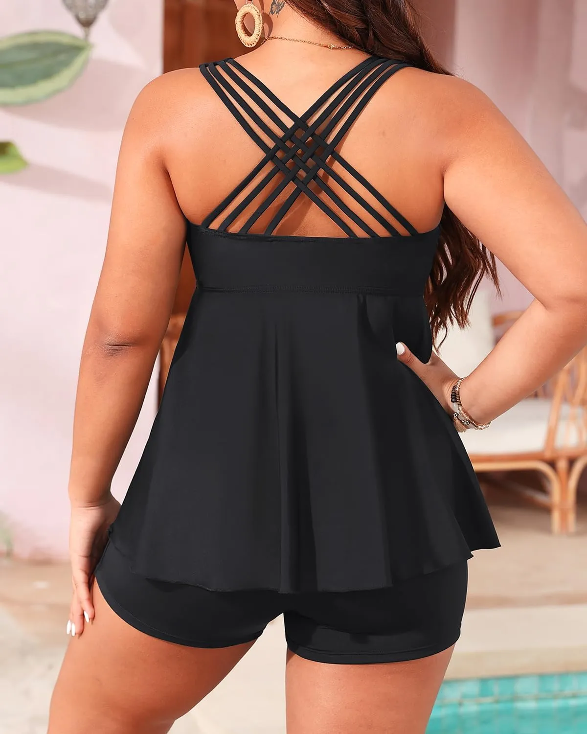 Aqua Eve Plus Size Swimsuits with Shorts Two Piece Tankini for Women Flowy Bathing Suits Athletic Swimwear