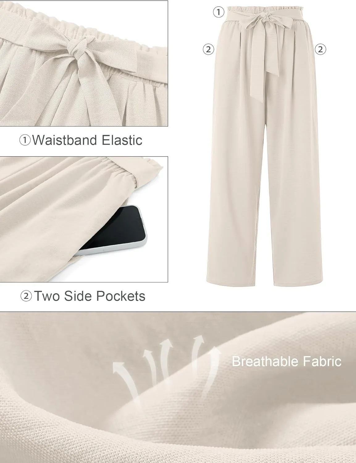 AusLook Women's Plus Size Wide Leg Lounge Pants with Pockets High Waisted Palazzo Adjustable Tie Knot Trousers