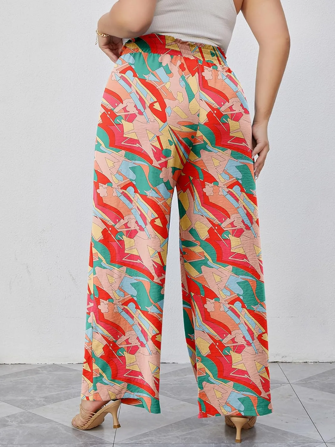 AusLook Women's Plus Size Wide Leg Lounge Pants with Pockets High Waisted Palazzo Adjustable Tie Knot Trousers