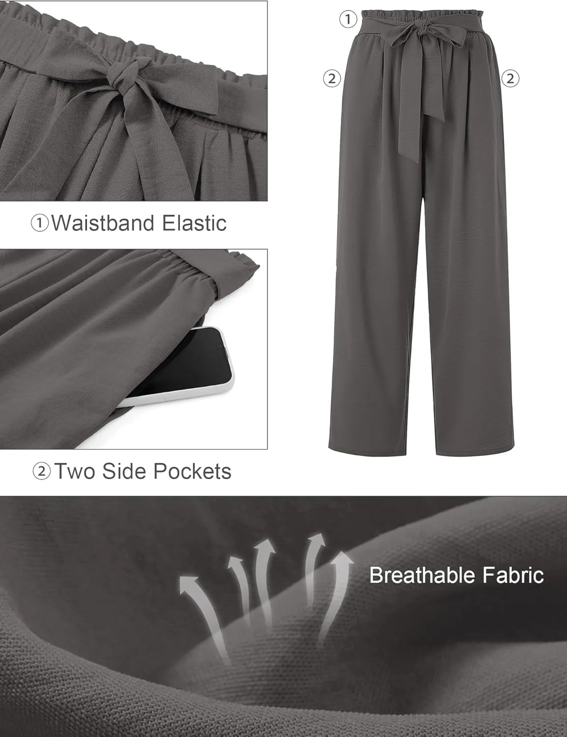AusLook Women's Plus Size Wide Leg Lounge Pants with Pockets High Waisted Palazzo Adjustable Tie Knot Trousers