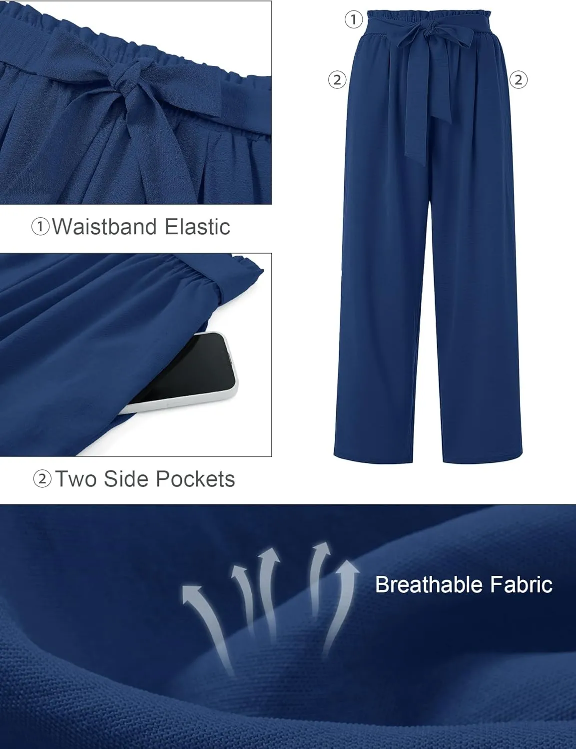 AusLook Women's Plus Size Wide Leg Lounge Pants with Pockets High Waisted Palazzo Adjustable Tie Knot Trousers