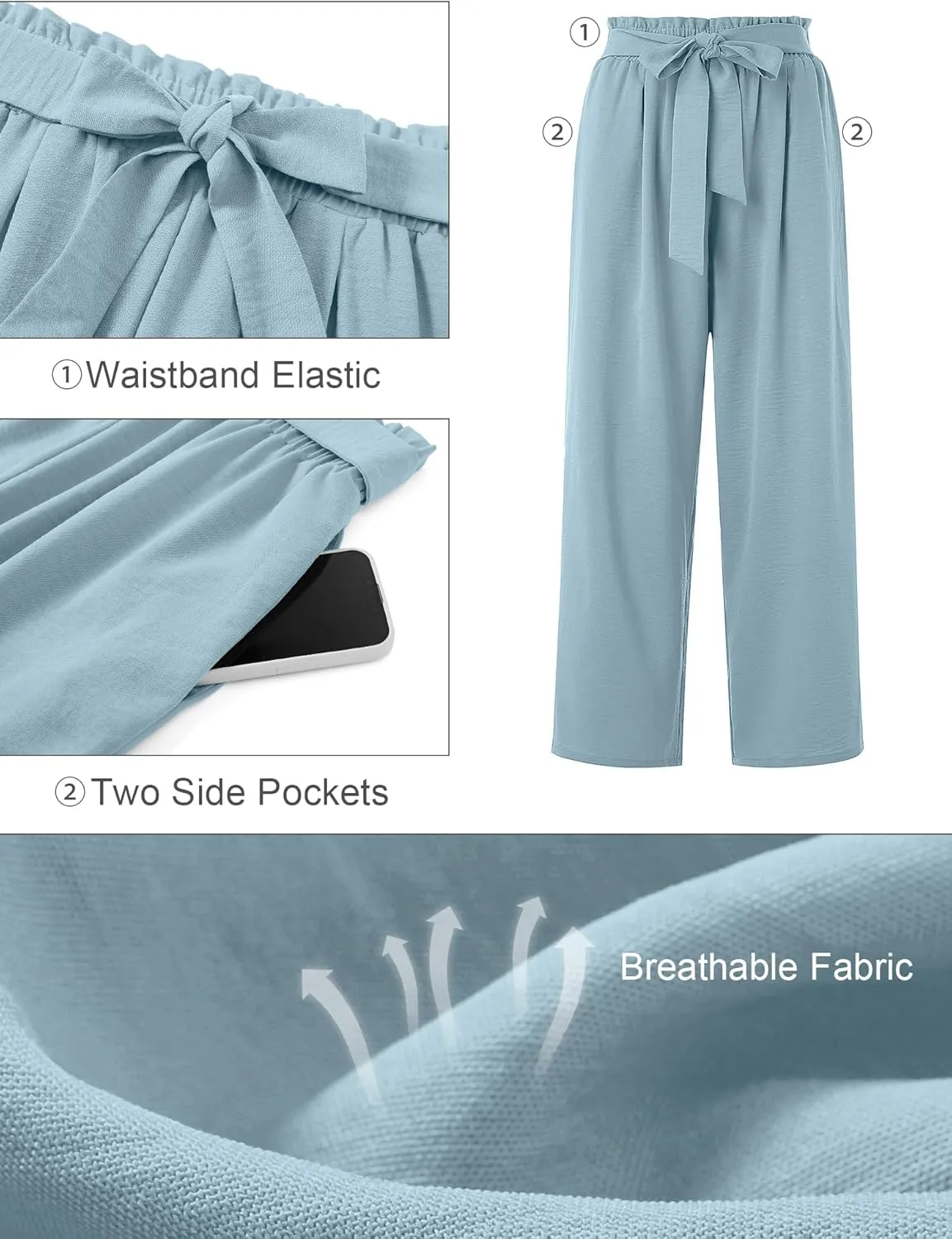 AusLook Women's Plus Size Wide Leg Lounge Pants with Pockets High Waisted Palazzo Adjustable Tie Knot Trousers