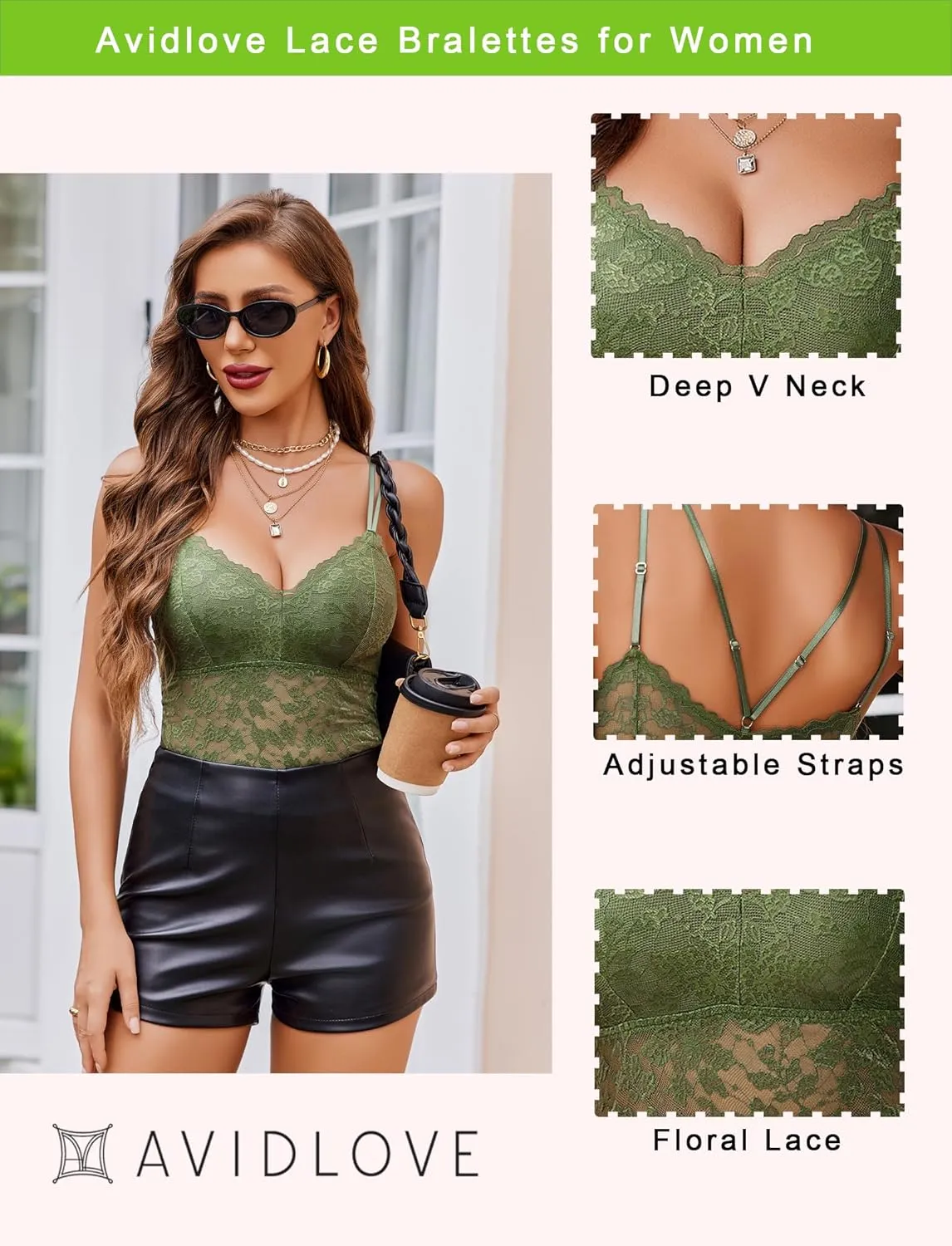 Avidlove Lace Bralette for Women V Neck Camisole Lingerie Spaghetti Strap Tube Slim Tank Top