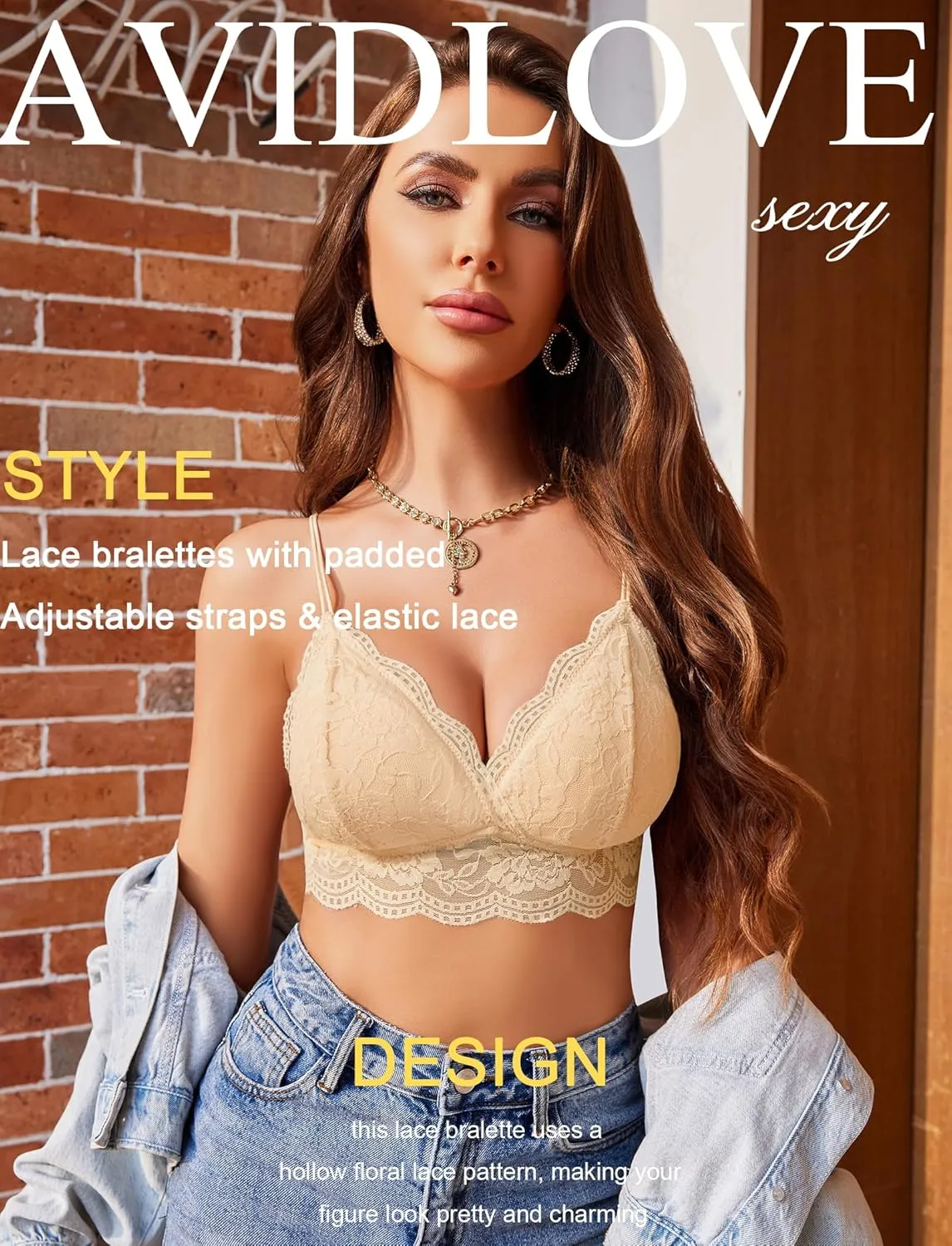 Avidlove Lace Bralette for Women V Neck Tank Top Spaghetti Strap Tube Slim Camisole Lingerie with Detachable Padded