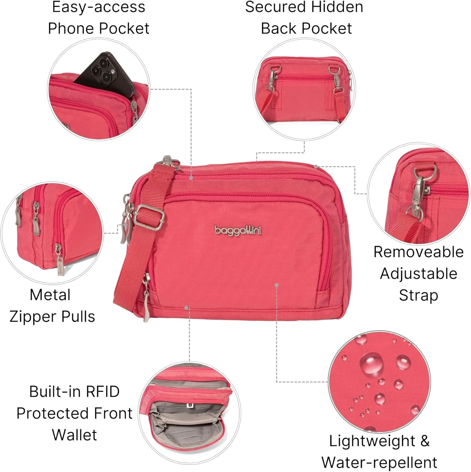 Baggallini Women Triple Zip Bag with Wallet