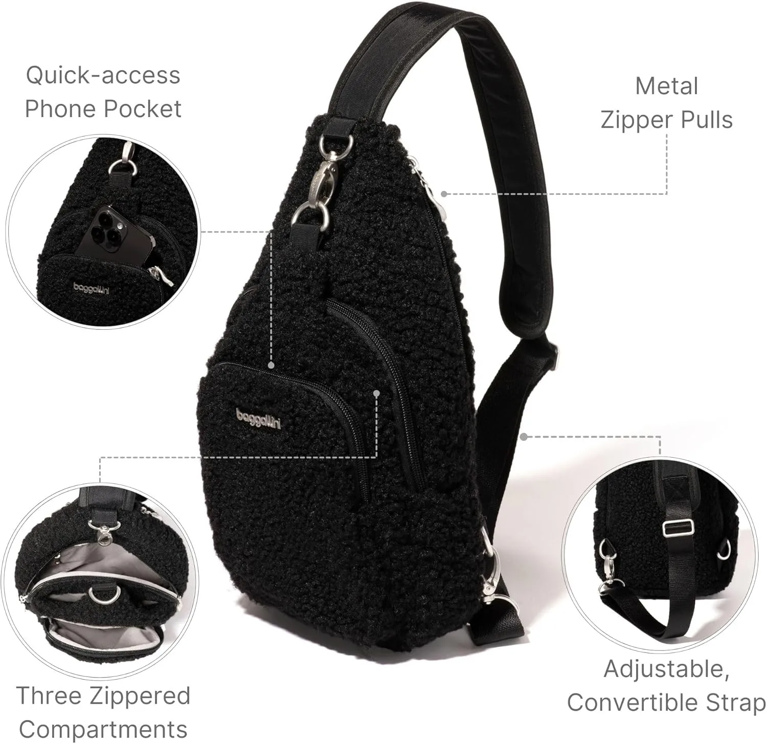 Baggallini Women's Central Park Sling 12"x7" Crossbody Bag W/Convertible Adjustable Shoulder Strap