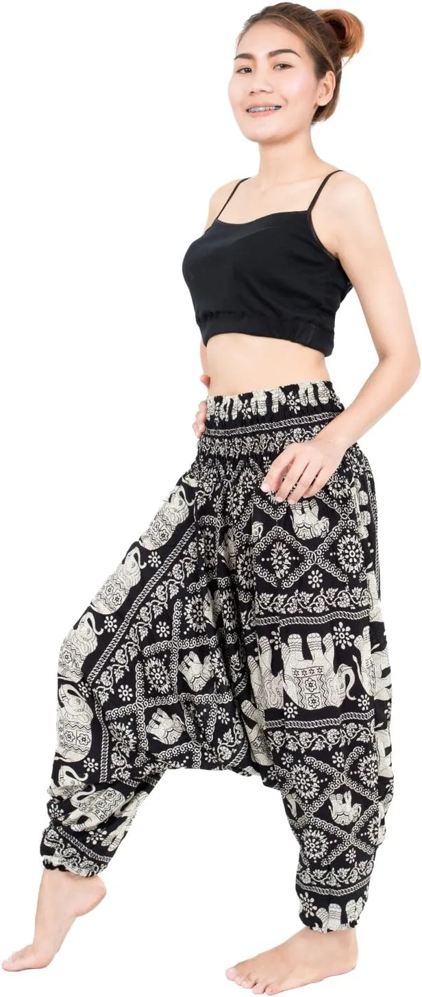 Banjamath Women's Peacock Print Aladdin Harem Hippie Pants Jumpsuit