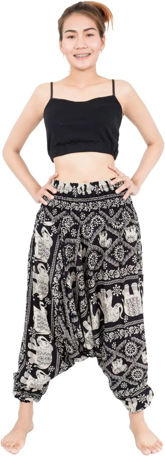 Banjamath Women's Peacock Print Aladdin Harem Hippie Pants Jumpsuit