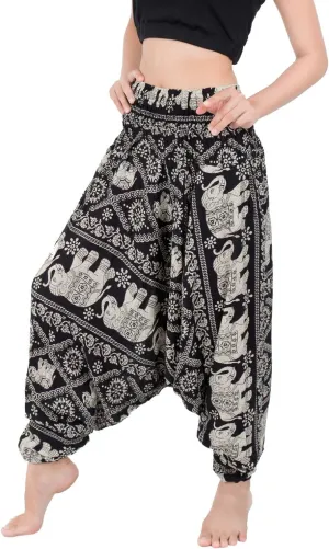 Banjamath Women's Peacock Print Aladdin Harem Hippie Pants Jumpsuit