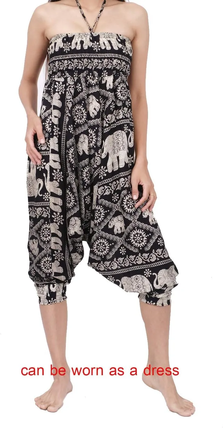 Banjamath Women's Peacock Print Aladdin Harem Hippie Pants Jumpsuit