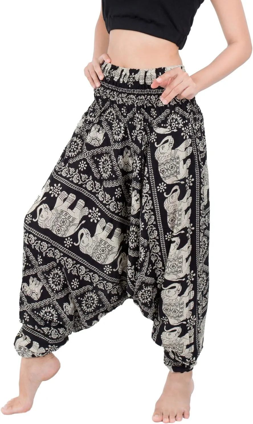 Banjamath Women's Peacock Print Aladdin Harem Hippie Pants Jumpsuit