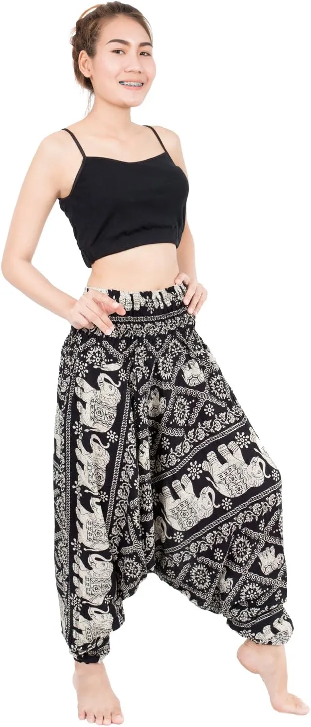 Banjamath Women's Peacock Print Aladdin Harem Hippie Pants Jumpsuit