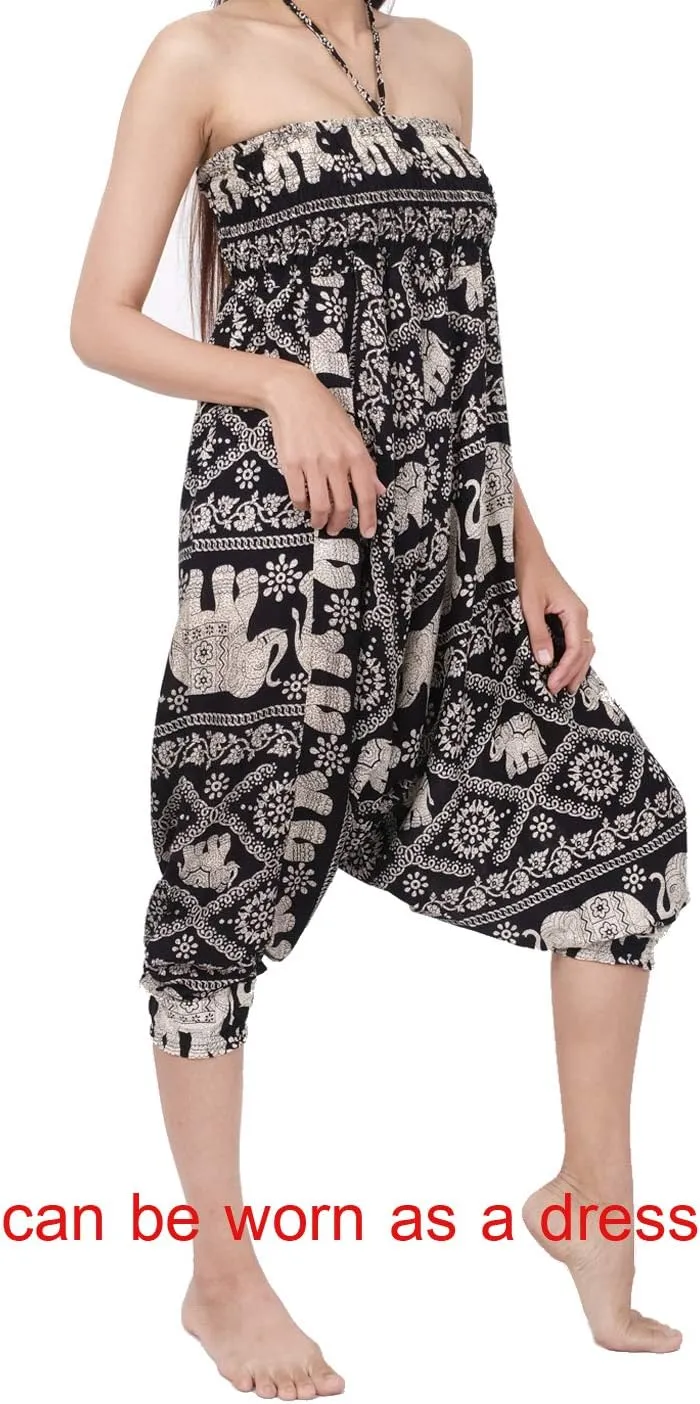 Banjamath Women's Peacock Print Aladdin Harem Hippie Pants Jumpsuit