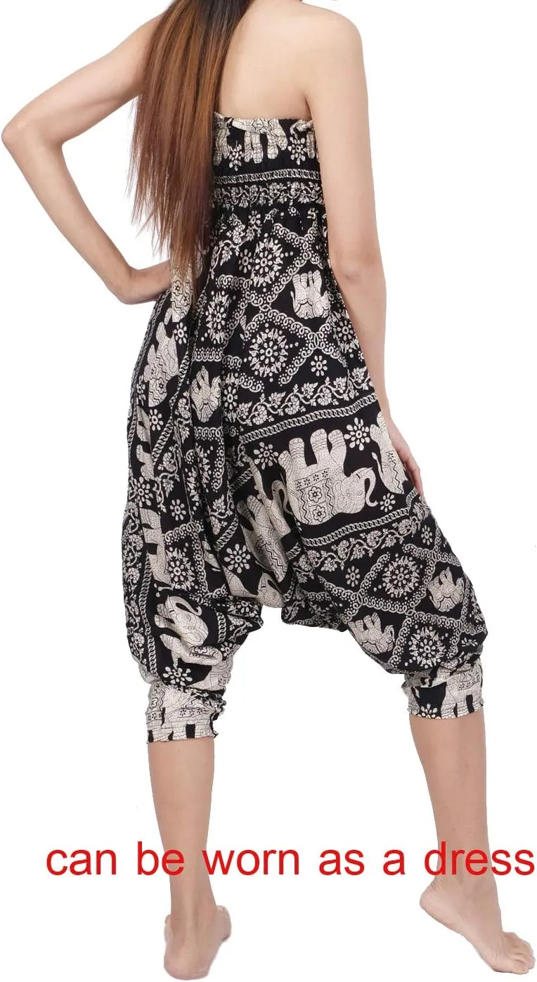 Banjamath Women's Peacock Print Aladdin Harem Hippie Pants Jumpsuit