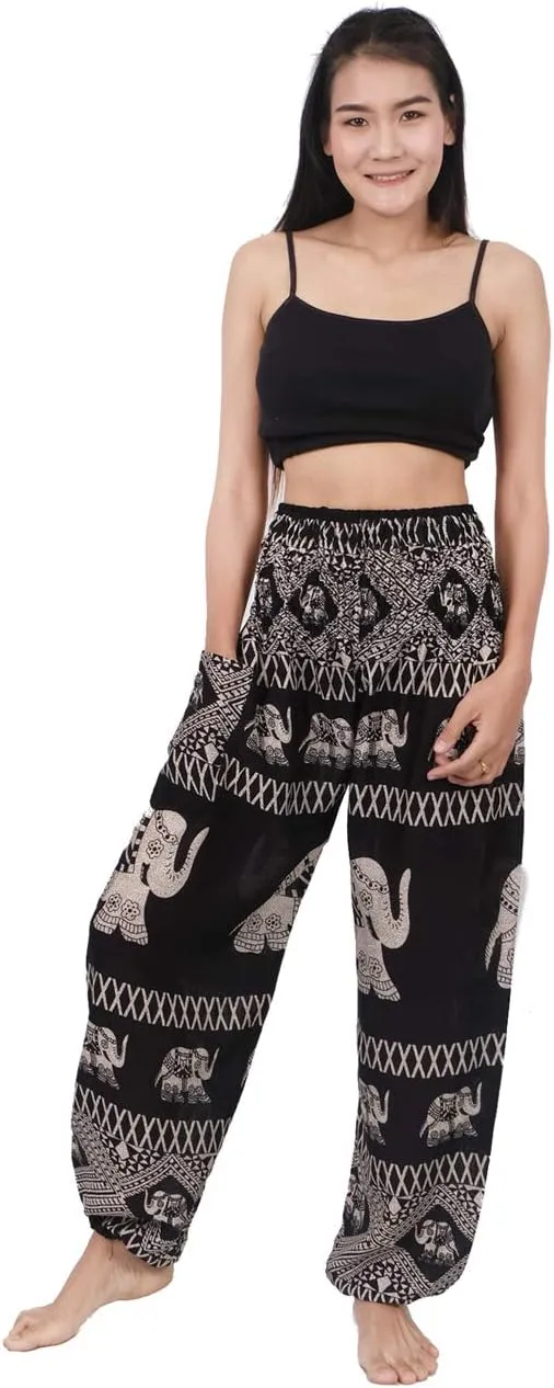 Banjamath Women's Smocked Waist Harem Hippie Boho Yoga Palazzo Casual Pants