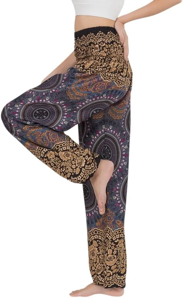 Banjamath Women's Smocked Waist Harem Hippie Boho Yoga Palazzo Casual Pants