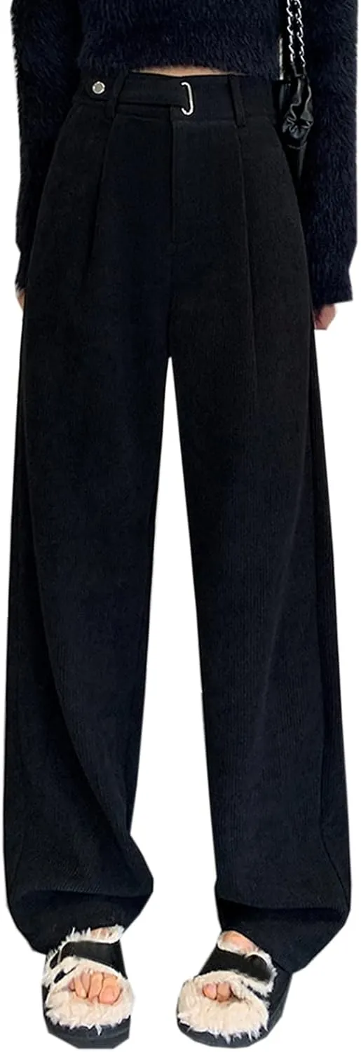 Betusline Womens Winter Wide Leg Dress Pants Work Thermal Warm Trousers, X-Small-XX-Large