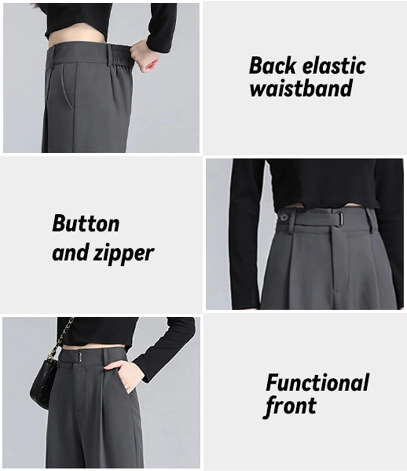 Betusline Womens Winter Wide Leg Dress Pants Work Thermal Warm Trousers, X-Small-XX-Large