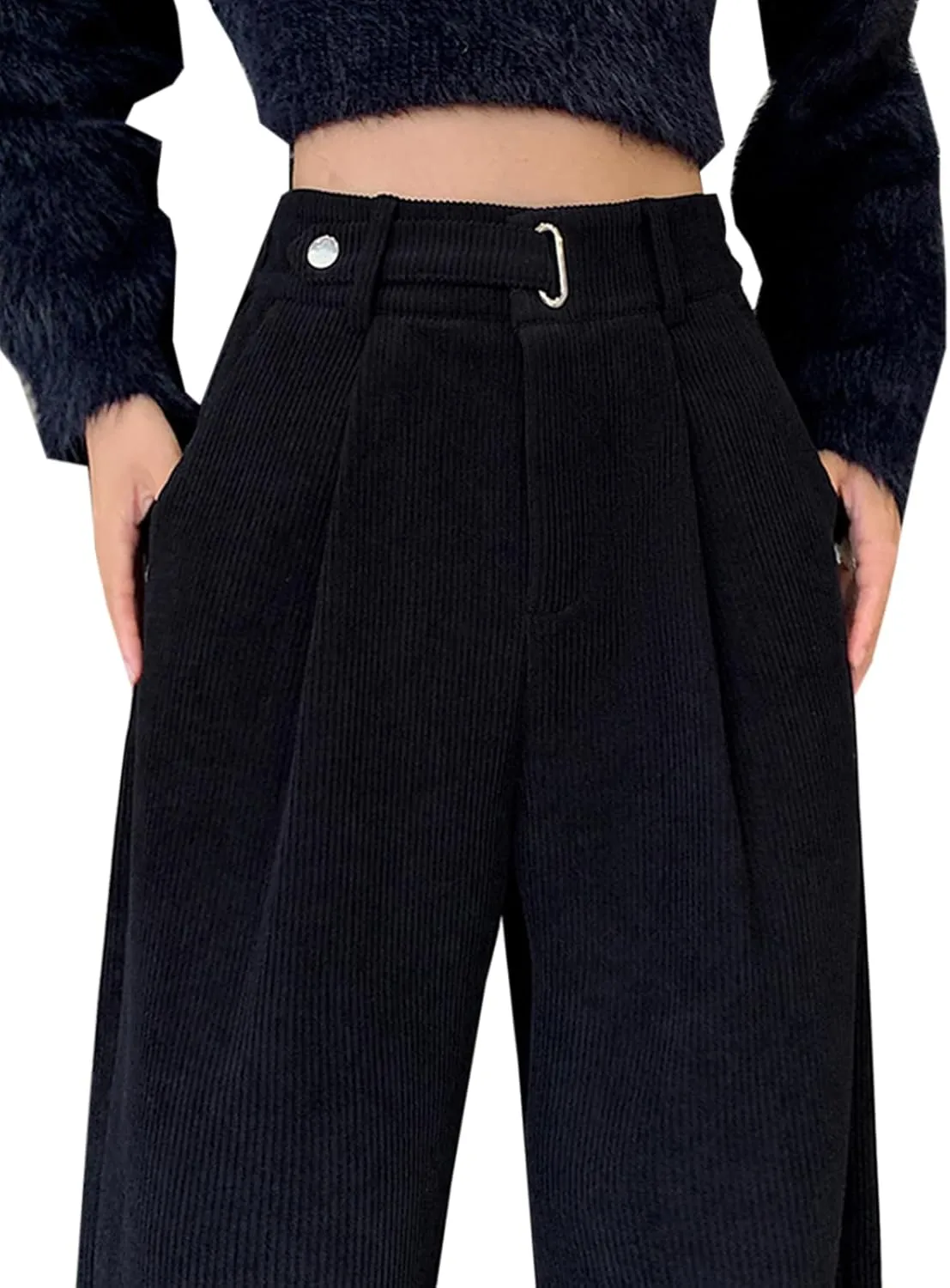 Betusline Womens Winter Wide Leg Dress Pants Work Thermal Warm Trousers, X-Small-XX-Large