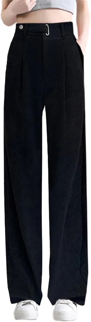 Betusline Womens Winter Wide Leg Dress Pants Work Thermal Warm Trousers, X-Small-XX-Large