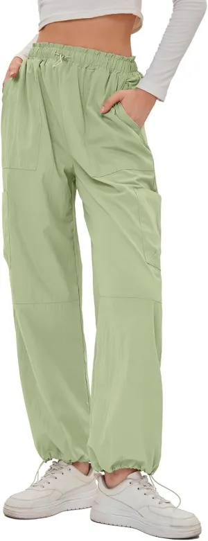 Bloggerlove Womens Cargo Pants Wide Leg Jogger Y2K Parachute Drawstring Waist Casual Baggy Pant with Pockets Trendy