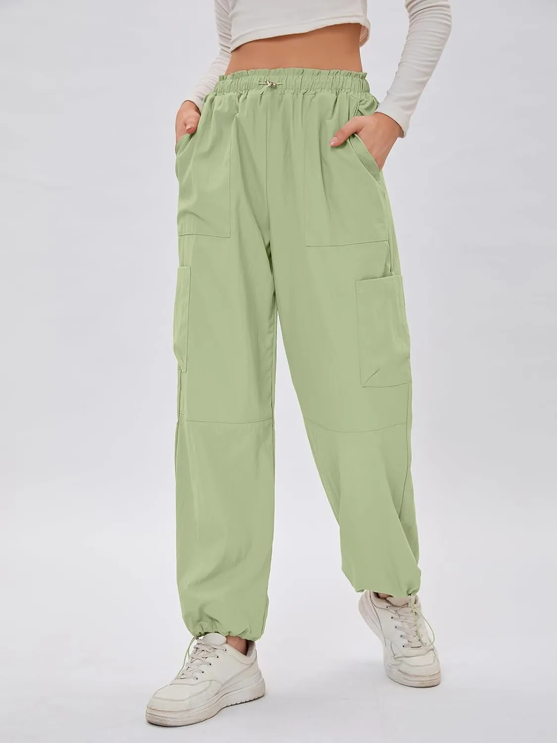 Bloggerlove Womens Cargo Pants Wide Leg Jogger Y2K Parachute Drawstring Waist Casual Baggy Pant with Pockets Trendy