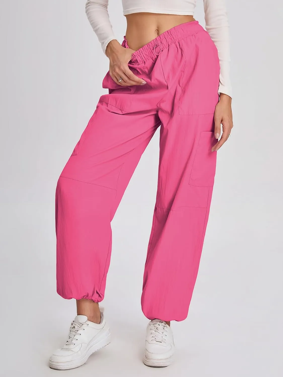 Bloggerlove Womens Cargo Pants Wide Leg Jogger Y2K Parachute Drawstring Waist Casual Baggy Pant with Pockets Trendy