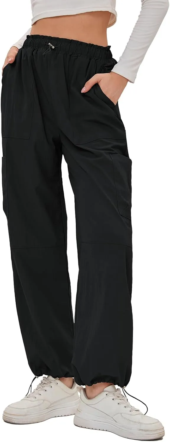 Bloggerlove Womens Cargo Pants Wide Leg Jogger Y2K Parachute Drawstring Waist Casual Baggy Pant with Pockets Trendy