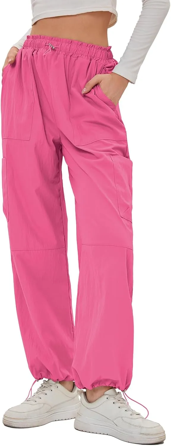 Bloggerlove Womens Cargo Pants Wide Leg Jogger Y2K Parachute Drawstring Waist Casual Baggy Pant with Pockets Trendy