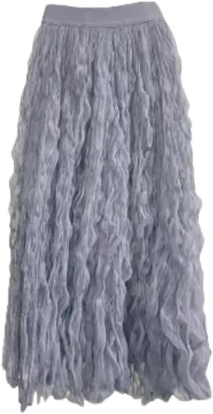 Blue Long Ruffled Tulle Skirts for Women Trendy,Flowy Fairy high Waisted midi Chic Pleated Tutu mesh Skirt Adults