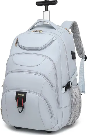 Boavan Rolling Backpack for Women, 17.3 Inch Wheeled Laptop Backpack,Large Travel Carry-On Bag for Teachers College Students, USB Charging Port Waterproof Business for Airplane Overnight LuggageBlue