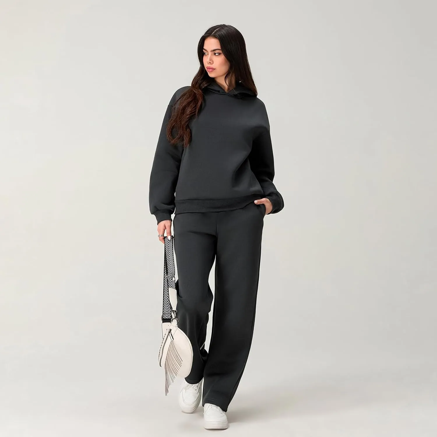 Bow Print Sweat Set for Women Two Piece Tracksuit Long Sleeve Oversized Hoodie Wide Leg Sweatpants 2 Piece Outfits