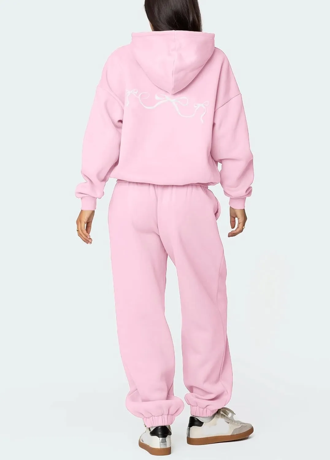 Bow Print Sweat Set for Women Two Piece Tracksuit Long Sleeve Oversized Hoodie Wide Leg Sweatpants 2 Piece Outfits