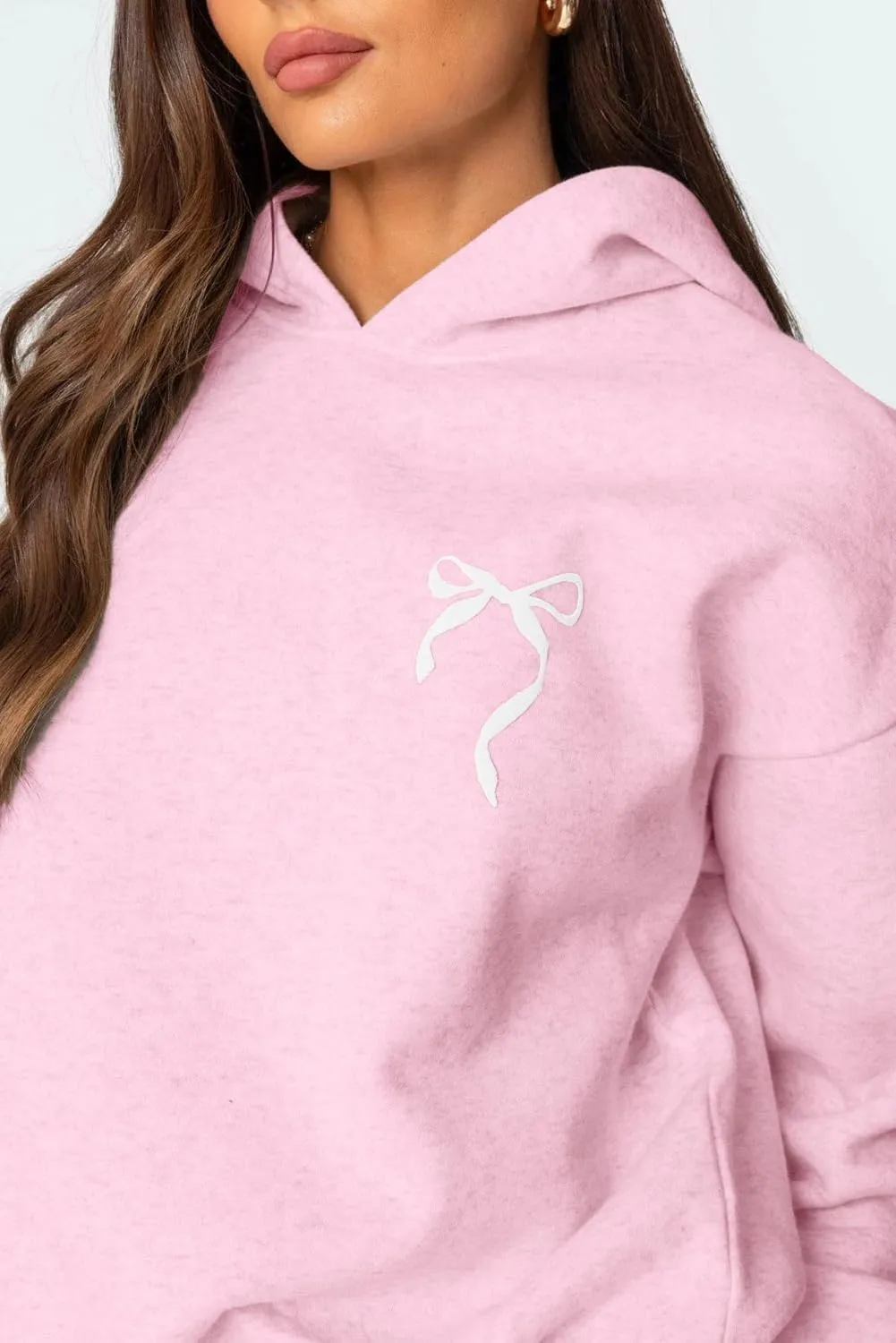Bow Print Sweat Set for Women Two Piece Tracksuit Long Sleeve Oversized Hoodie Wide Leg Sweatpants 2 Piece Outfits