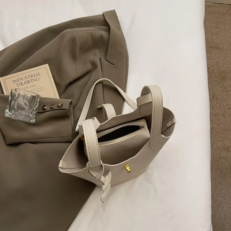 Bucket Bags for Women Trendy Shoulder Tote Handbags and Purses Small Crossbody Top Handle Bag with Zipper Pouch